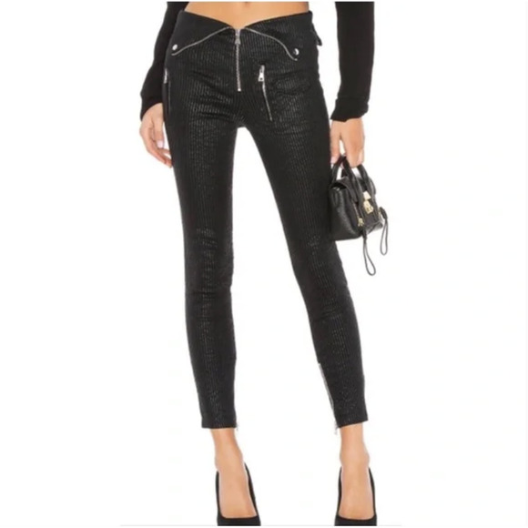 RTA Diavolina Skinny Jeans Black Metallic Pinstriped Folded Waist - Picture 3 of 16